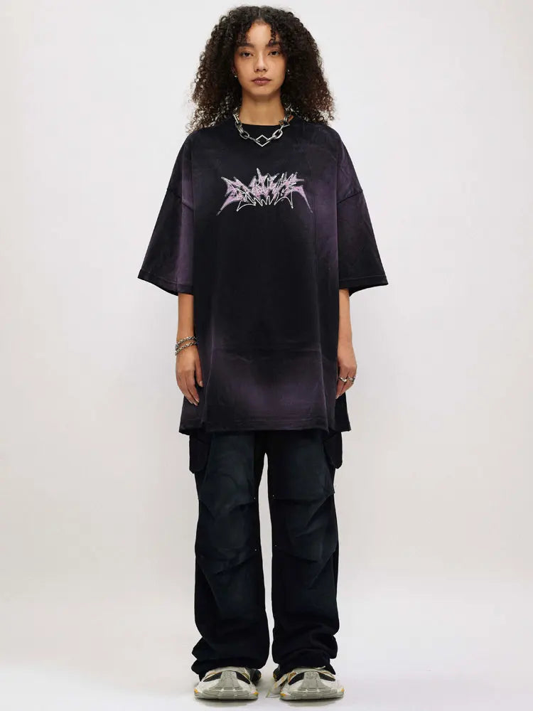 Hip Hop Oversized T-Shirt Grunge Letter Graphic Print Tie Dye Tshirt Streetwear Men Punk Gothic Shirts 2024 Harajuku Loose Tops