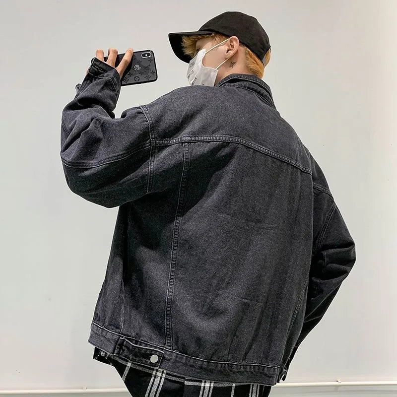 American Men's Loose Trendy Versatile Casual Workwear Coats Fashion Cardigan Retro Denim Jacket Top