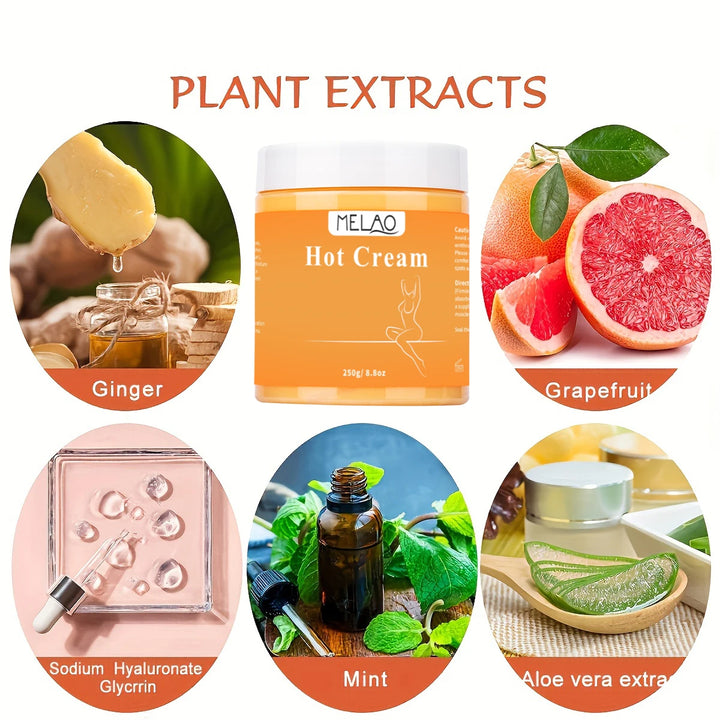 MELAO Hot Cream Massage Gel - Natural and 87% Organic Cellulite Cream - Multi Use Skin Toning Cream, Soothes Aches