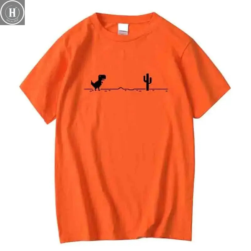 Men's High Quality 100%Cotton Funny Dinosaur Print T Shirt Loose O-neck Summer Cool Men Tshirt Short Sleeve T-shirt Male Tee Top HALALZEN