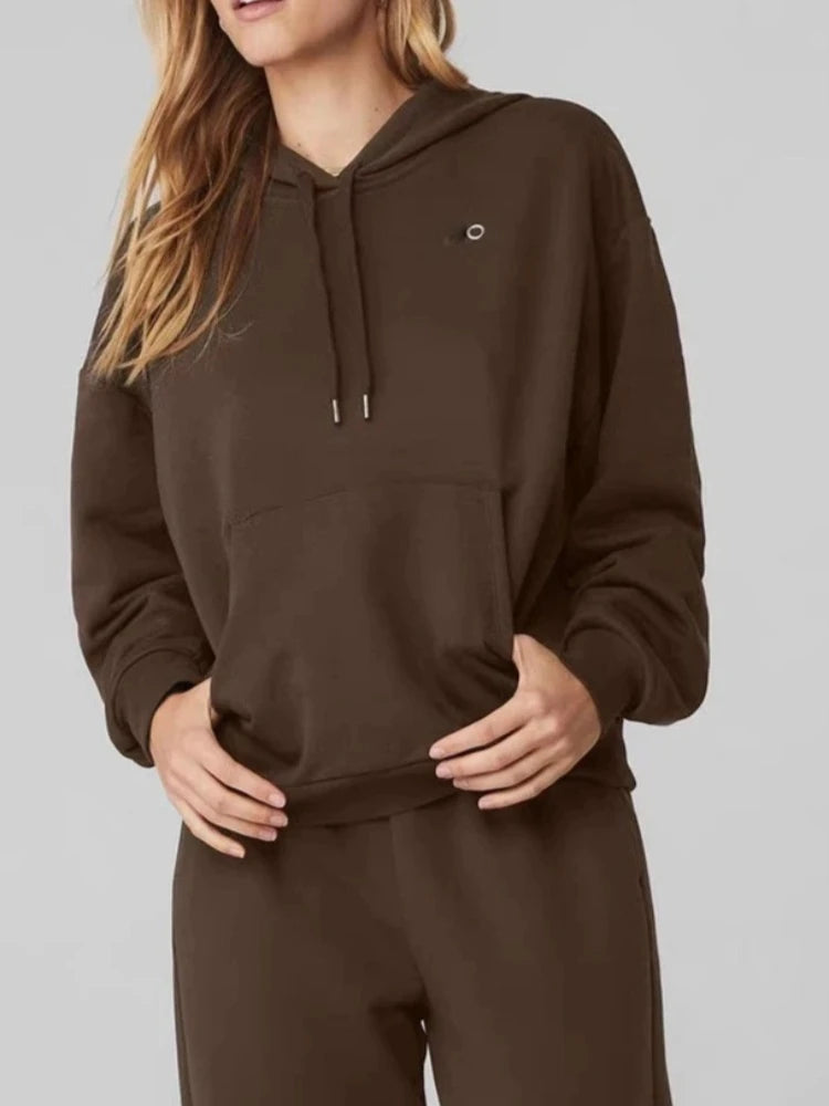 Sports Sweatshirt Women White Cotton Casual Drawstring Loose Pullovers Solid Black Fashion Classic Letter Women's Hoodies Autumn