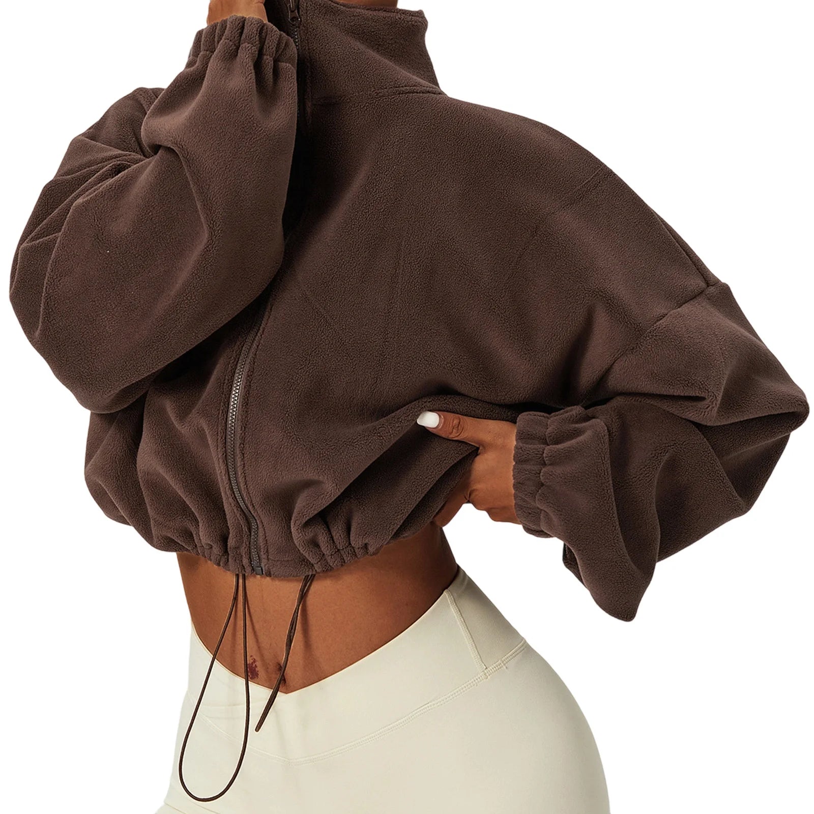 Ladies Cozy Fleece Coat Stylish Full Sleeve High Neck Zipper Closure Coat Autumn Winter Outerwear Trendy Warm Jacket