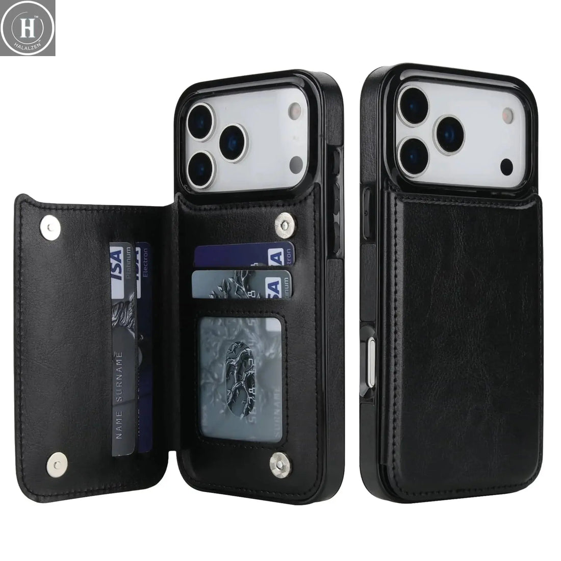 for iPhone Air 17 Pro Max Wallet Case with Card Holder,Faux Leather Kickstand,Double Magnetic Clasp and Durable Shockproof Cover Halalzen UK