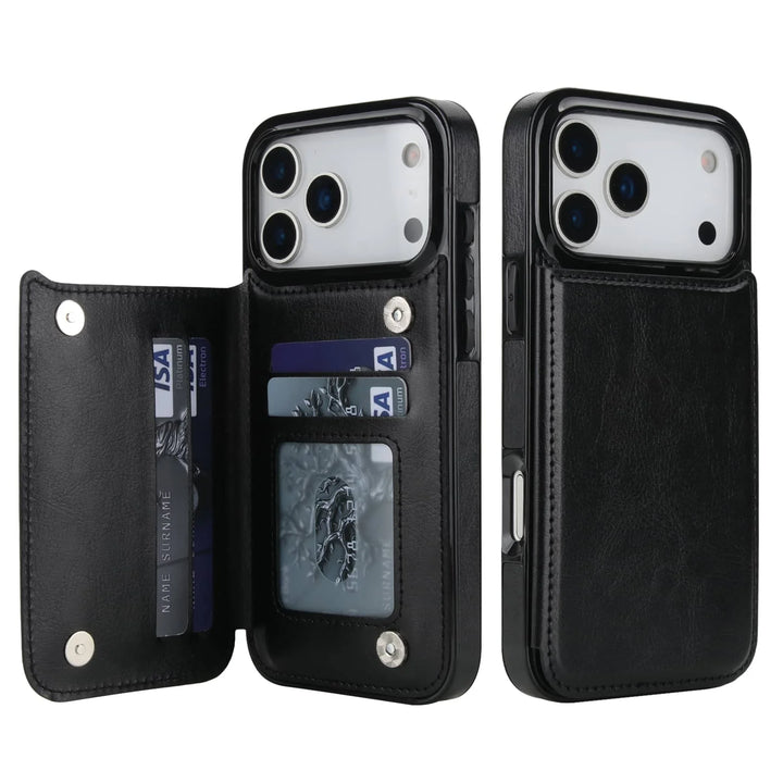 for iPhone Air 17 Pro Max Wallet Case with Card Holder,Faux Leather Kickstand,Double Magnetic Clasp and Durable Shockproof Cover