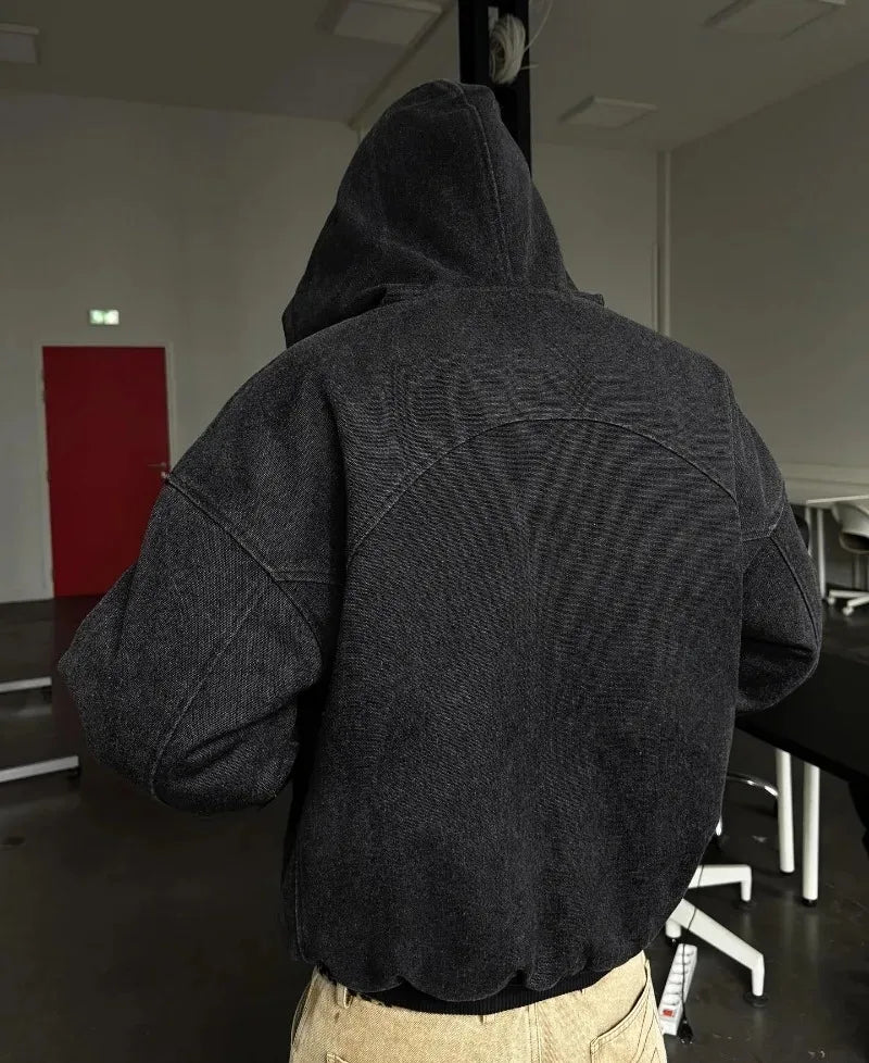 Retro High Street Washed Zipper Hoodie Goth Hip Hop Streetwear Women American Y2k Harajuku Fashion Oversized Sweatshirt Men