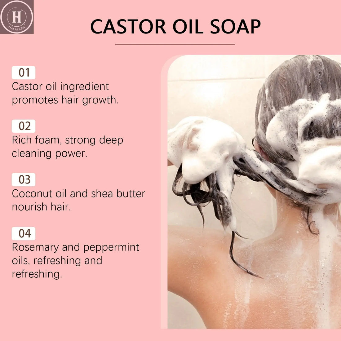 Castor Oil Shampoo Bar Natural Hair Care Deep Moisturizing Scalp Treatmen Nourishing All Hair Types Travel Friendly Eco Friendly HALALZEN