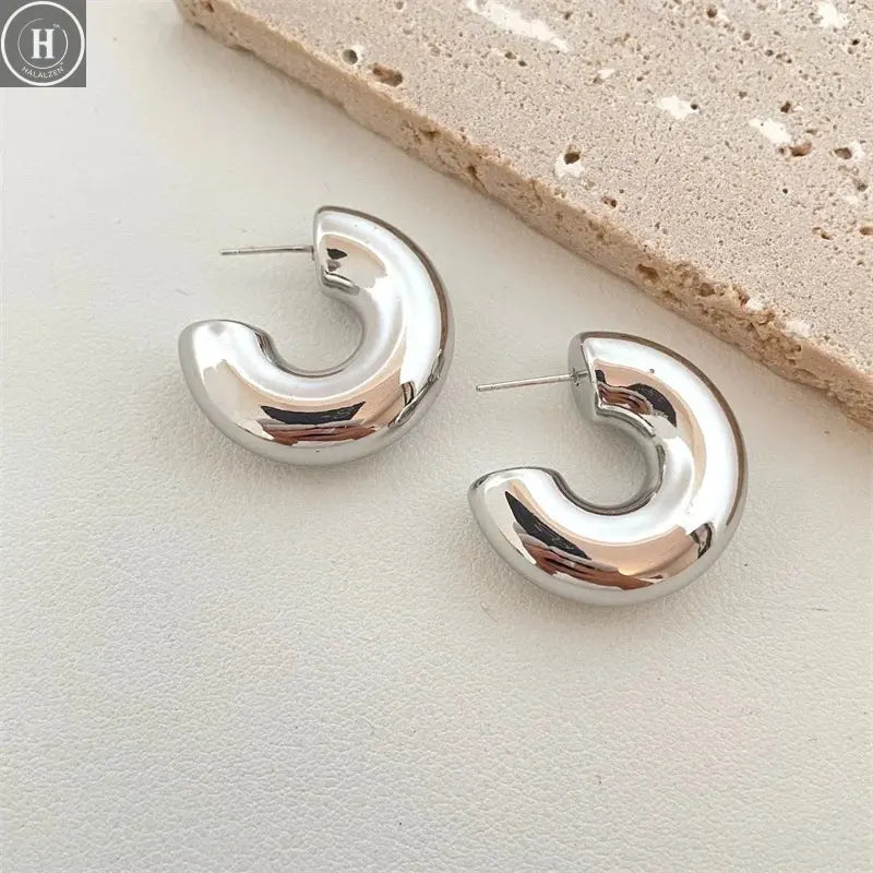 Vintage Chunky Dome Drop Earrings For Women Gold Plated Stainless Steel Thick Teardrop Earring Statement Wedding Jewelry Gifts HALALZEN