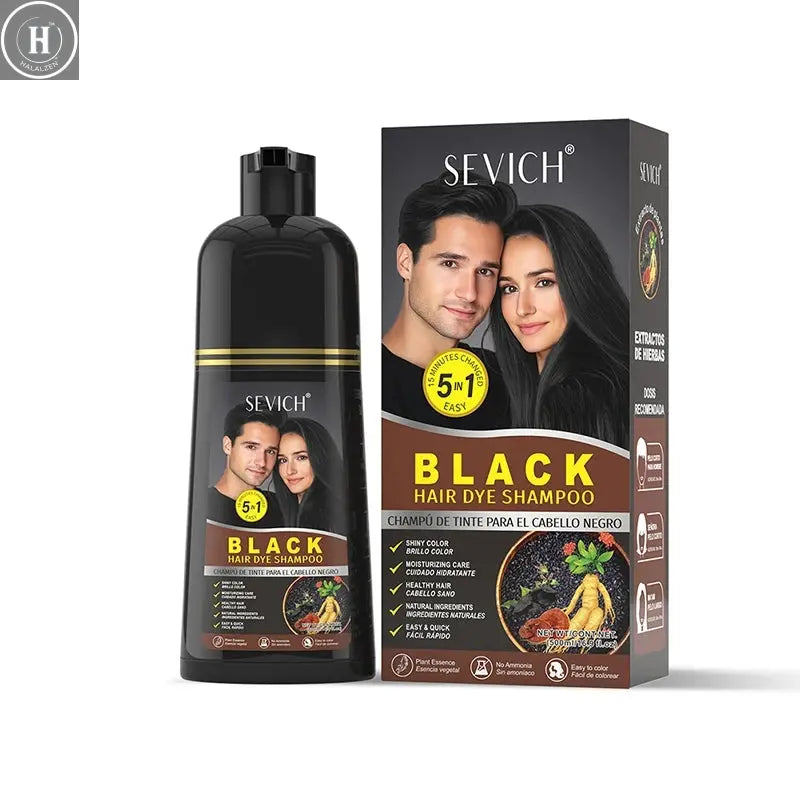 500ml Black Dyed Shampoo Instant Dye Covers Natural Gray Hair Shampoo Black Hair Dye Herbal Ginseng Ginger White Hair Dyed Black HALALZEN