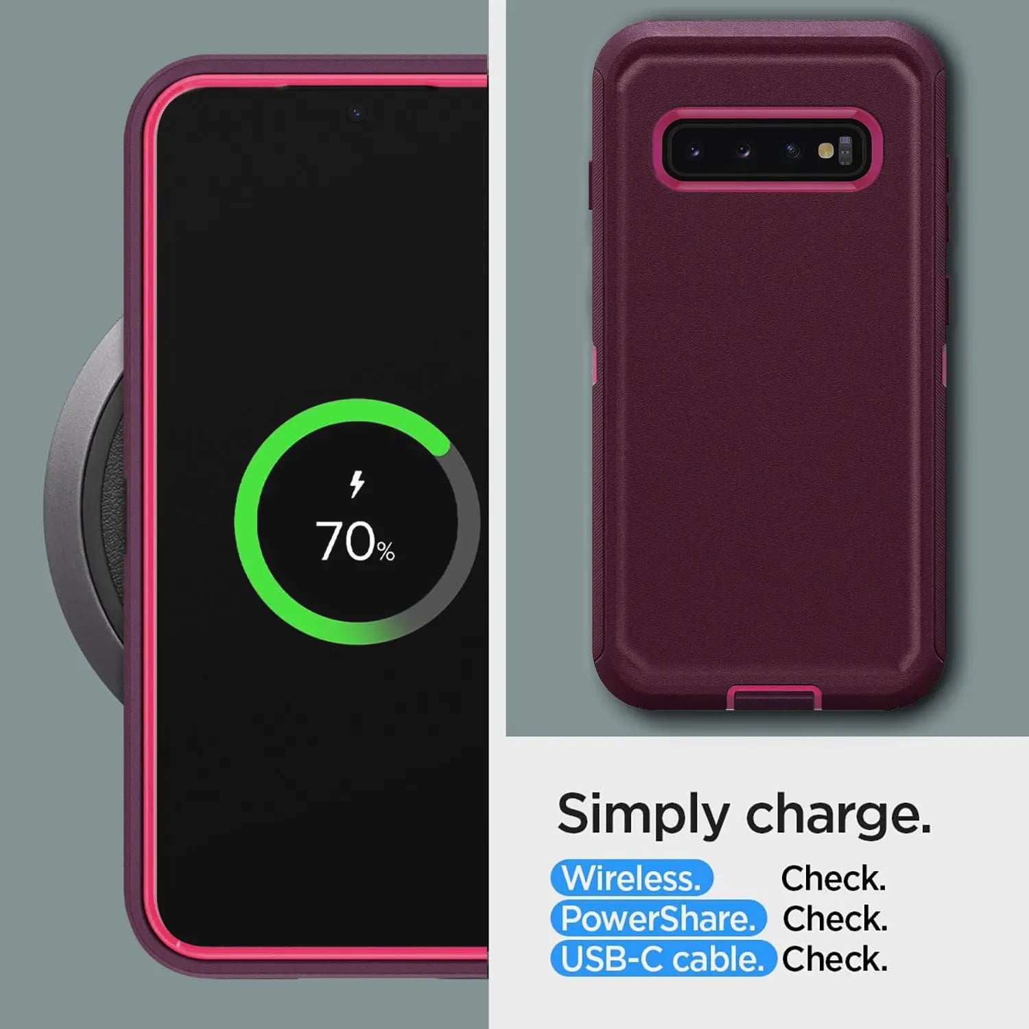 Red For Samsung Galaxy S10+ Plus S10 S10E Case Heavy Duty Shockproof Hard Protective Rugged Hybrid 3in1 Layers Phone Cover