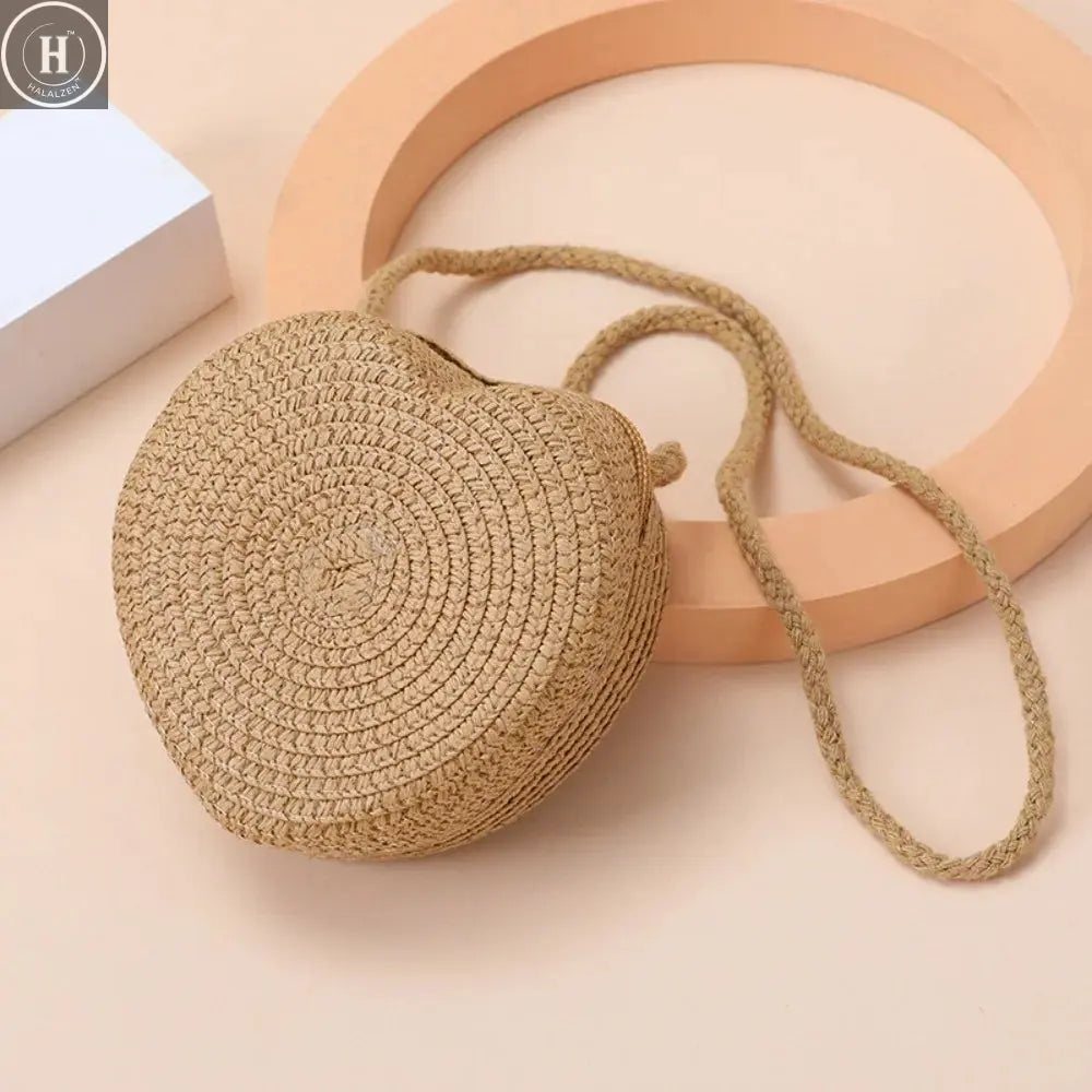 Children's Straw Shoulder Bags Beach Bag Coin Purse Kids Heart Shape Woven Crossbody Bag HALALZEN