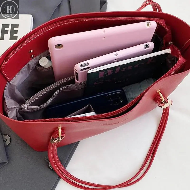 Red Fashion Shoulder Bag Large Capacity Brand Tote Bag PU Leather Luxury Designer Tote Bag Commuter Wedding Party Big Handbag HALALZEN