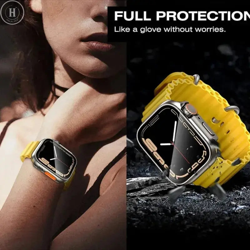 Glass+Case for Apple Watch 46mm 44mm 45mm 41mm 40mm 38mm 42mm Screen Protector Change Ultra Bumper iWatch Series 10 9 8 7 SE 6 5 HALALZEN