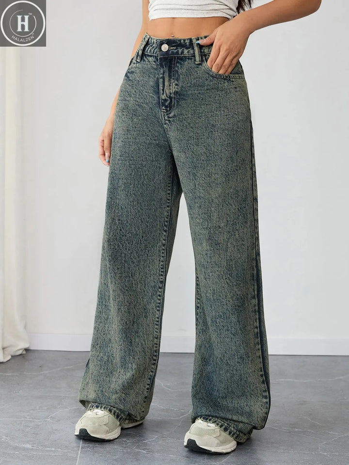 Plus Size Women's Wide Leg Denim Pants High Waist Curvy-Friendly Jeans Trendy Wear Halalzen UK
