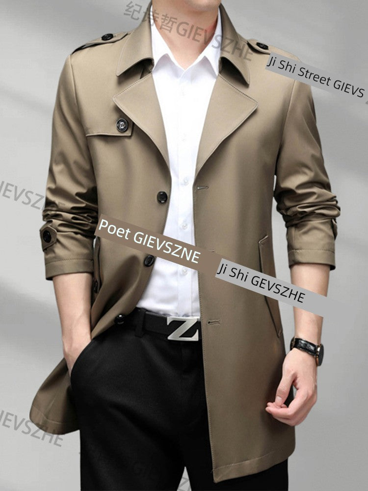 Ji Shizhe 2024 New Arrival Spring and Autumn Business Suit Collar Middle-Aged Men's Mid-Length Trench Coat Coat Men's Clothing Genuine Goods