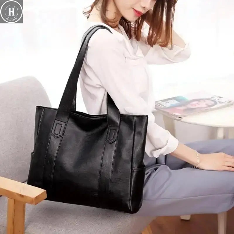 Fashion Design Women Solid Color Shoulder Bag Soft Pu Leather Commute Large Capacity Casual Tote Handbag Women's Shoulder Bag HALALZEN