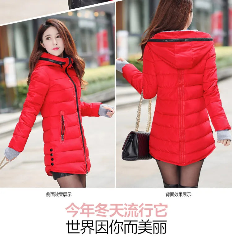 Autumn Winter Clothes Women Down Cotton Fashion Ladies Hooded Coat Female Medium-long Thickening Waterproof Slim Casual Jacket