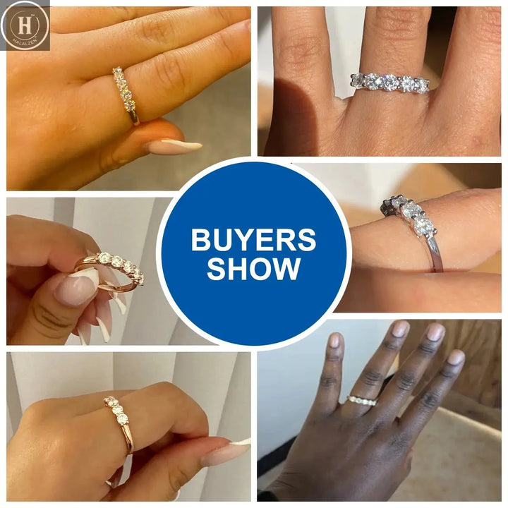 5pcs Stones Moissanite Diamond Ring for Woman Silver 925 100% Rose Gold Plated Fine Jewelry with Certified Engagement Gifts HALALZEN