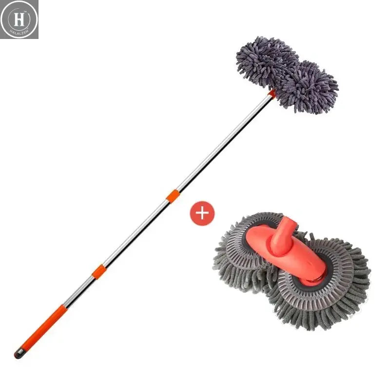 Car Washer Mop Foam Wash Brush Double Brush Head Roof Window Cleaning Maintenance Three-Section Telescopic Mop Car Accessories HALALZEN
