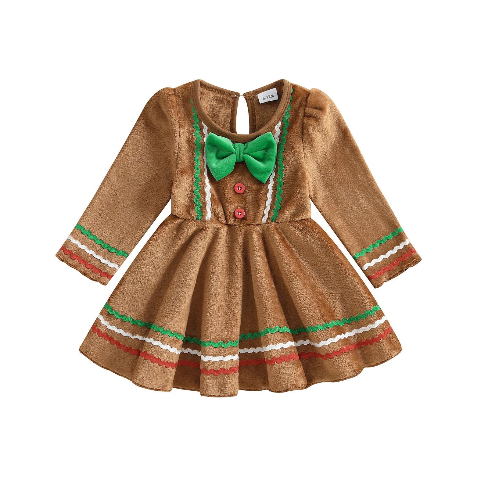Adorable Infant Girl Holiday Dress with Festive Gingerbread Man Print Cozy Crew Neck and Long Sleeves Perfect for Christmas