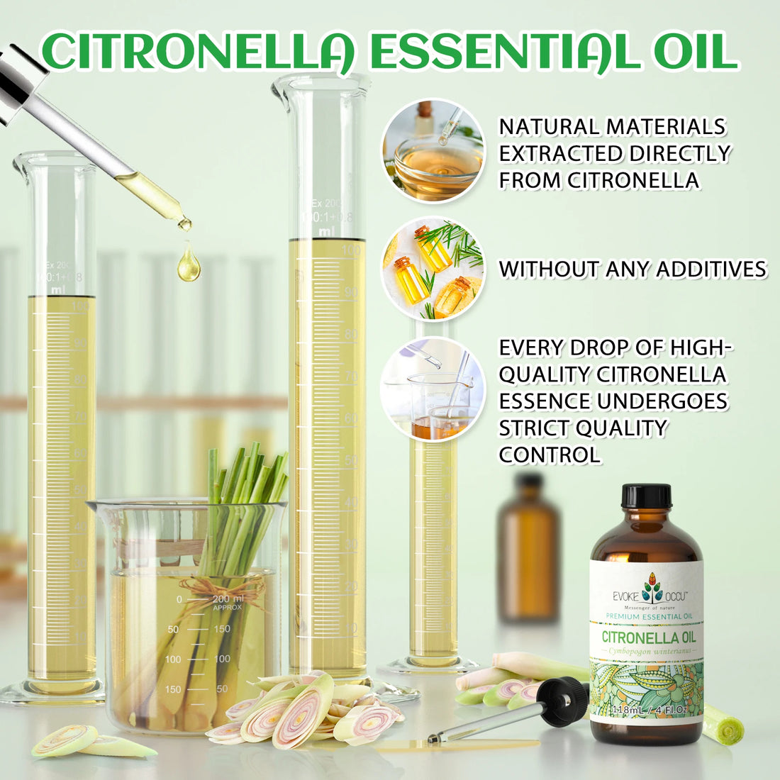 EVOKE OCCU Citronella Essential Oils, 118ML/4 Fl.Oz. Undiluted Oil for Cleaning, Air Freshening, Diffuer, Humidifier, Purifier