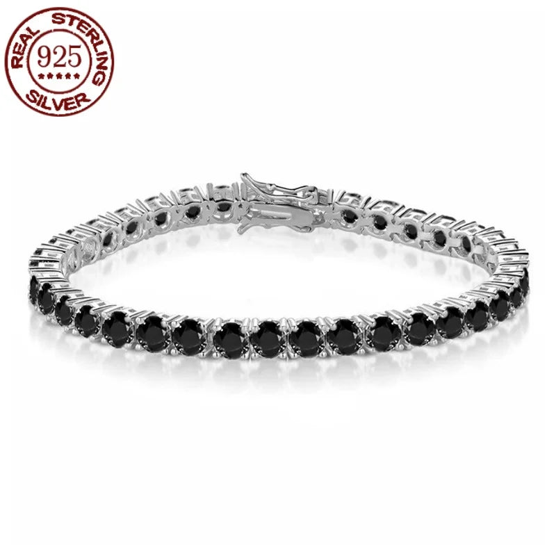 Great Sale Real S925 Sterling Silver Plated 18K Gold 5A Grade Zircon Black Tennis Bracelet for Men and Women Fashion Jewelry