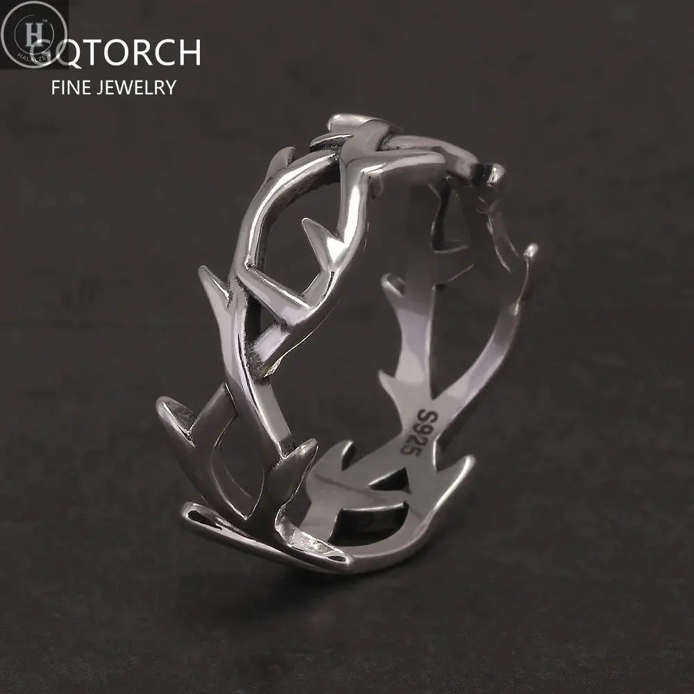 925 Sterling Silver Gothic Thorn Couple Rings for Women Men Punk Retro Cool Spiky Finger Ring Adjustable Hip-hop Y2k Jewelry HALALZEN