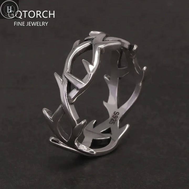 925 Sterling Silver Gothic Thorn Couple Rings for Women Men Punk Retro Cool Spiky Finger Ring Adjustable Hip-hop Y2k Jewelry HALALZEN