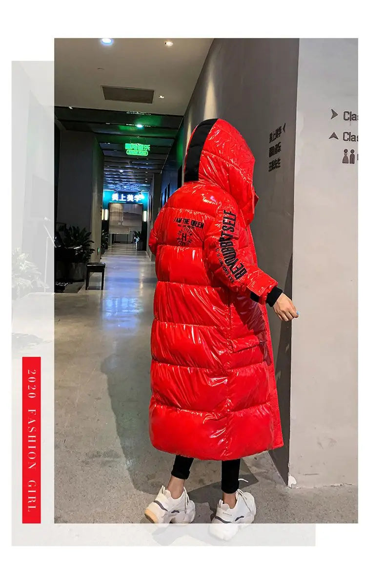 2024 New Waterproof Coats Fashion Winter Down Cotton Jacket Womens Glossy Colorful Femme Thick Warm Long Hooded Puffer Parkas