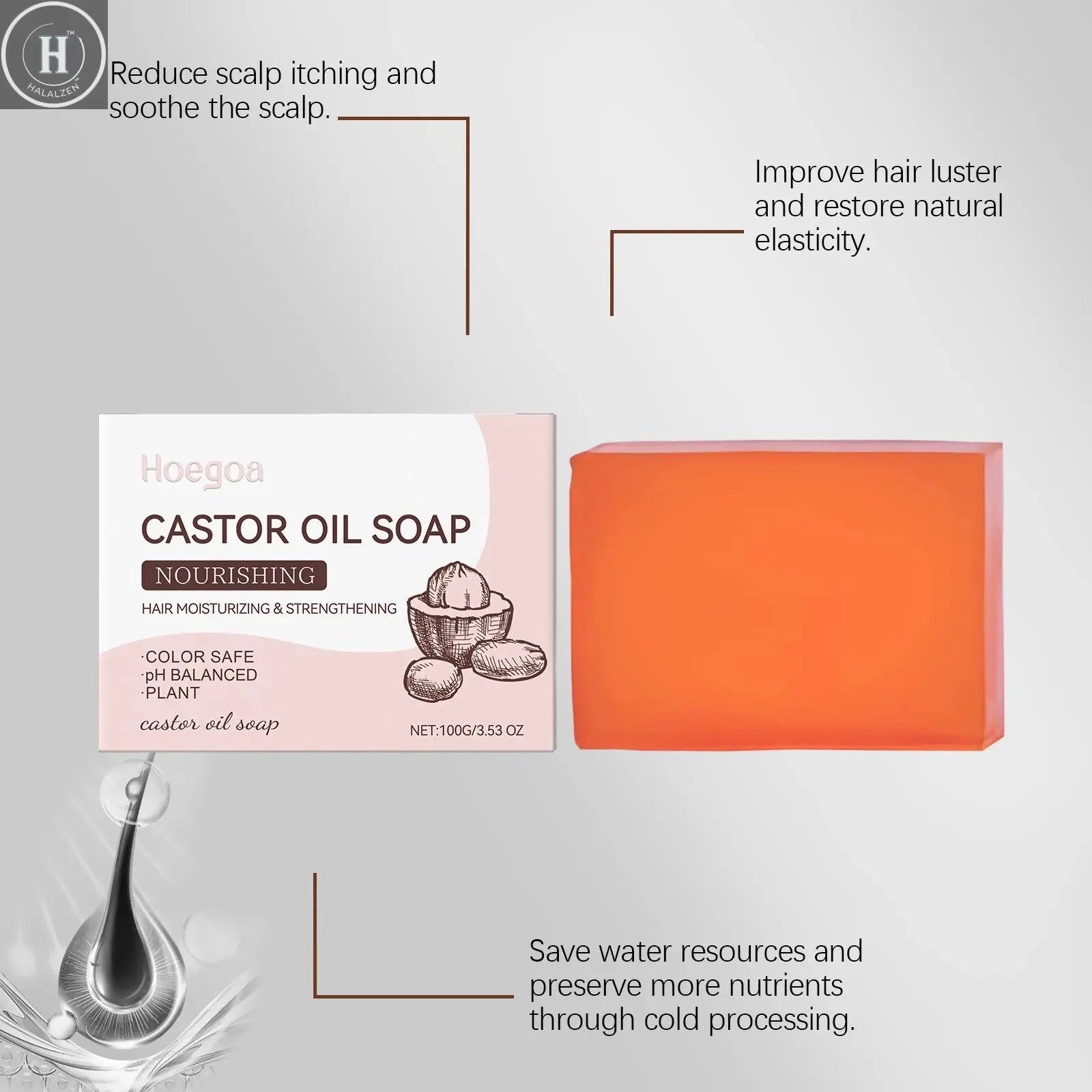 Castor Oil Shampoo Bar Natural Hair Care Deep Moisturizing Scalp Treatmen Nourishing All Hair Types Travel Friendly Eco Friendly HALALZEN