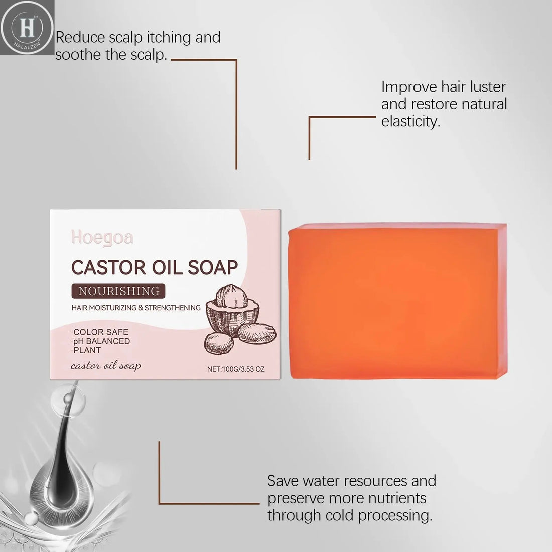 Castor Oil Shampoo Bar Natural Hair Care Deep Moisturizing Scalp Treatmen Nourishing All Hair Types Travel Friendly Eco Friendly HALALZEN