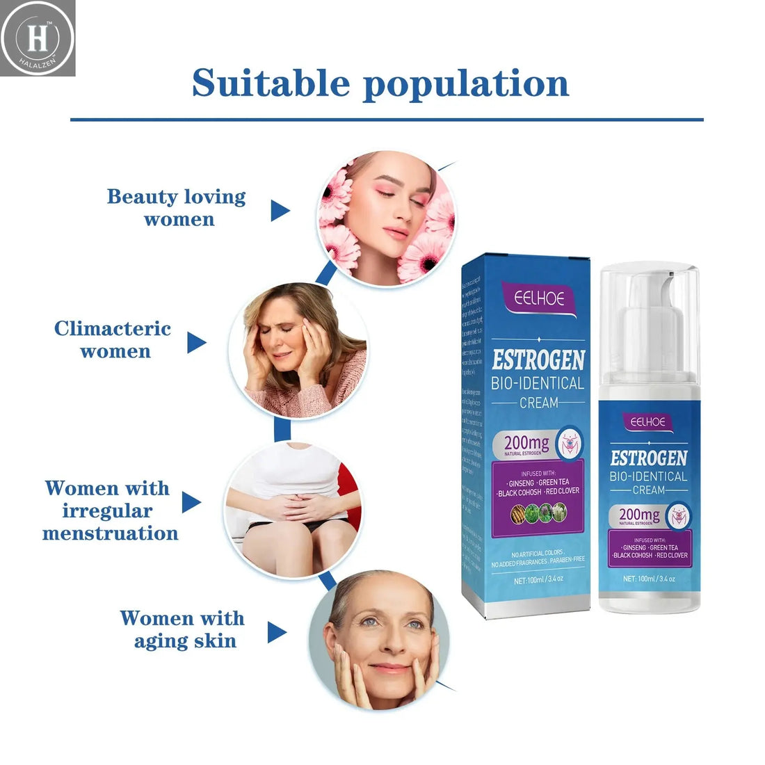 100ml Estrogen Relief Cream Natural Ingredients Women Menopause Balancing Cream Portable Relieve Massage for Health Body Care HALALZEN