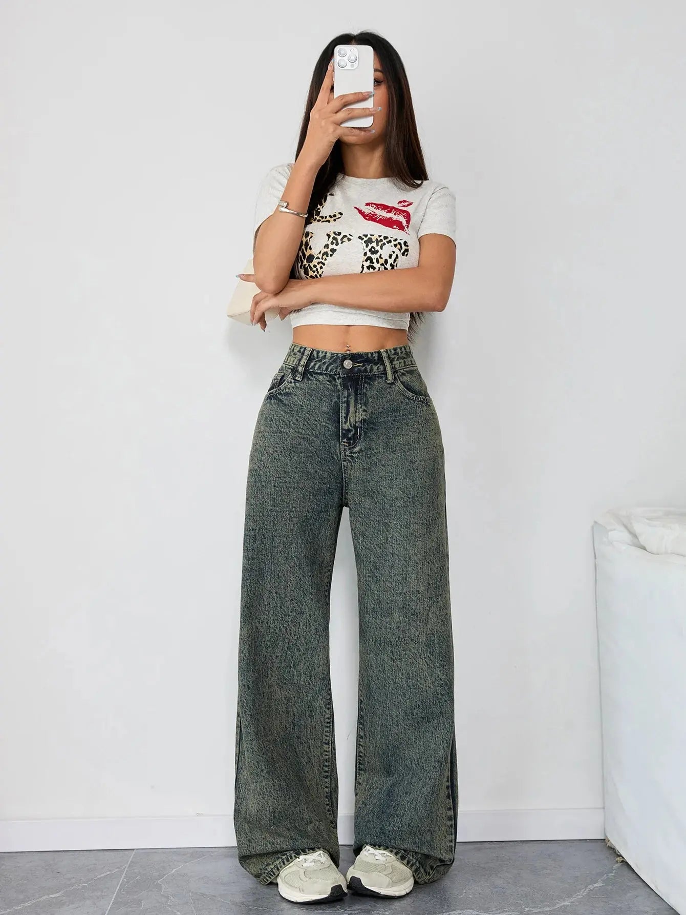 Elegant Plus Size Flowy Denim Pants for Women High Waist Loose Wide Leg Jeans Fashion Casual Outfit Comfortable Fit Clothing Halalzen UK