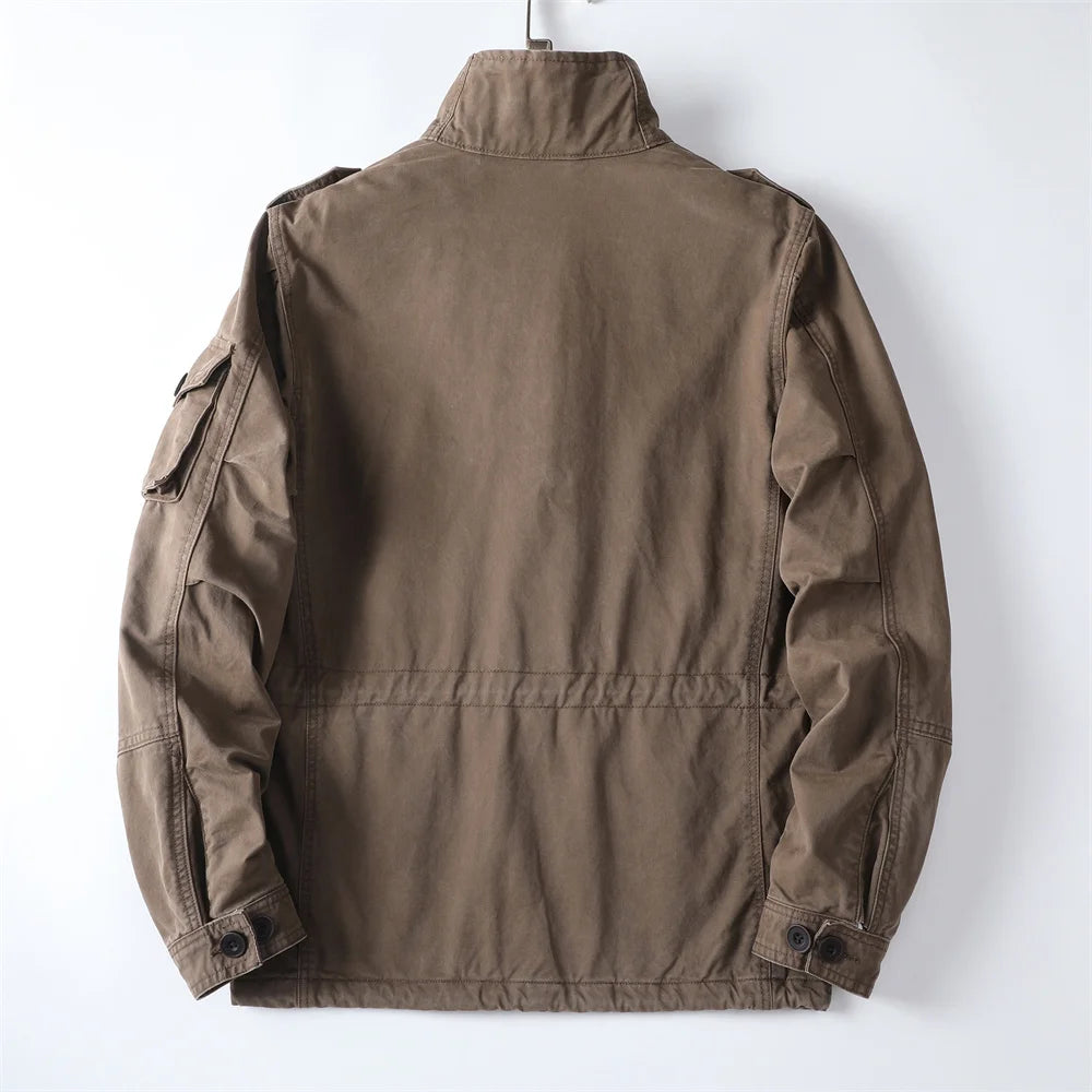 American Retro Style Men's Spring Casual Jackets Heavyweight Cotton Multi-Pockets Loose Cargo Jacket Fashion Outerwear