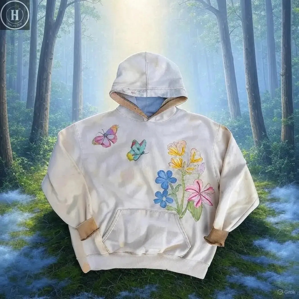American Retro Y2K Embroider Butterfly Hoodie Women Floral Pullover Hoodie Sweatshirt Casual Fashion Tops Colorful Pattern Coats HALALZEN