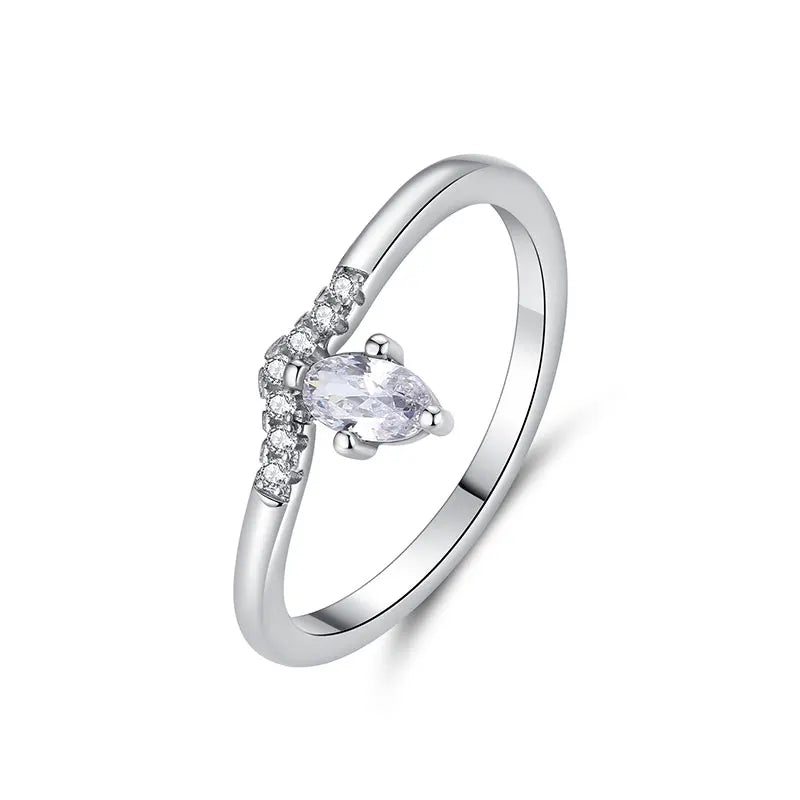 Original 925 Sterling Silver Ring Love Heart Wishbone Moon Sun Rings Crystal Rose Gold For Women Wedding Gift Luxury Jewelry