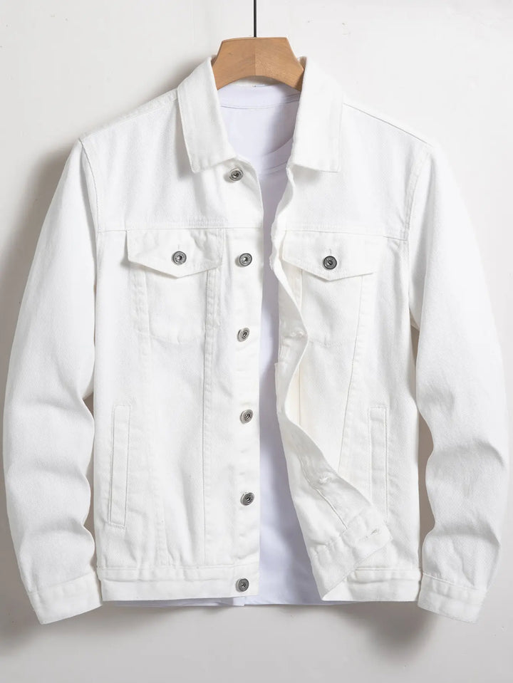 Men's Denim Jacket for Spring and Autumn. White Denim Coat. Simple and Versatile. Suitable for Daily Casual Outfits.