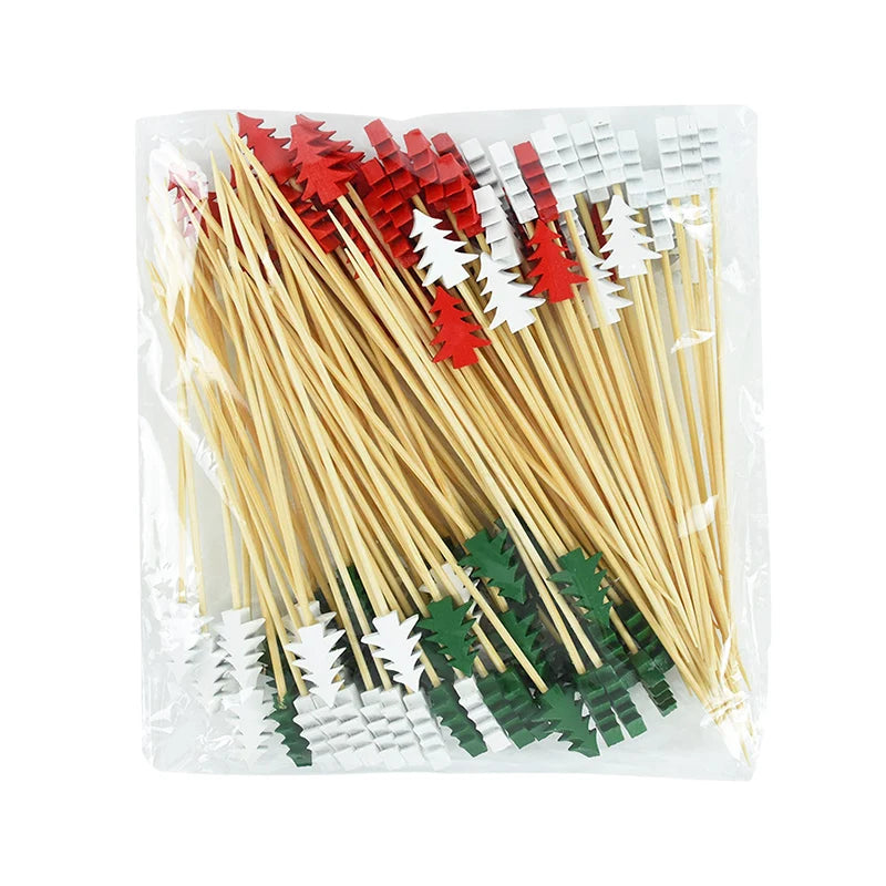 50Pcs Christmas Bamboo Food Picks Toothpicks Santa Dessert Buffet Fruit Salad Christmas Decoration New Year Xmas Party Supplies