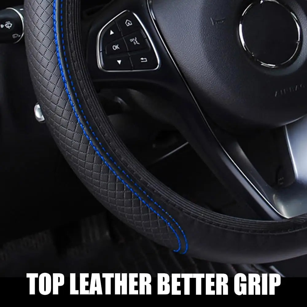 14.5-15inch Steering Wheel Cover Soft PU Leather Car Steering Wheel Cover with Anti-Slip Linning Universal 37-38cm Size