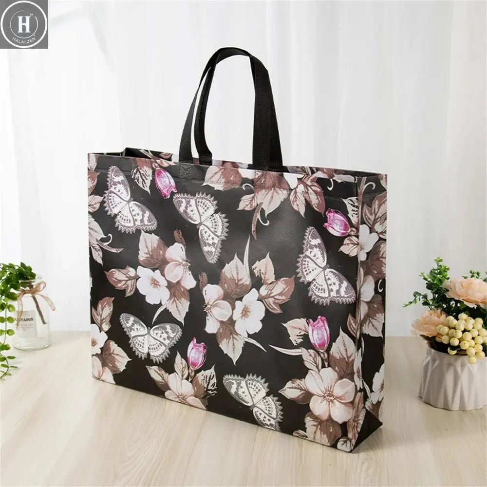 Butterfly Printing Non-woven Fabric Shopping Bag Foldable Reusable Tote Pouch Waterproof Storage Bag Women Travel Grocery Bags HALALZEN