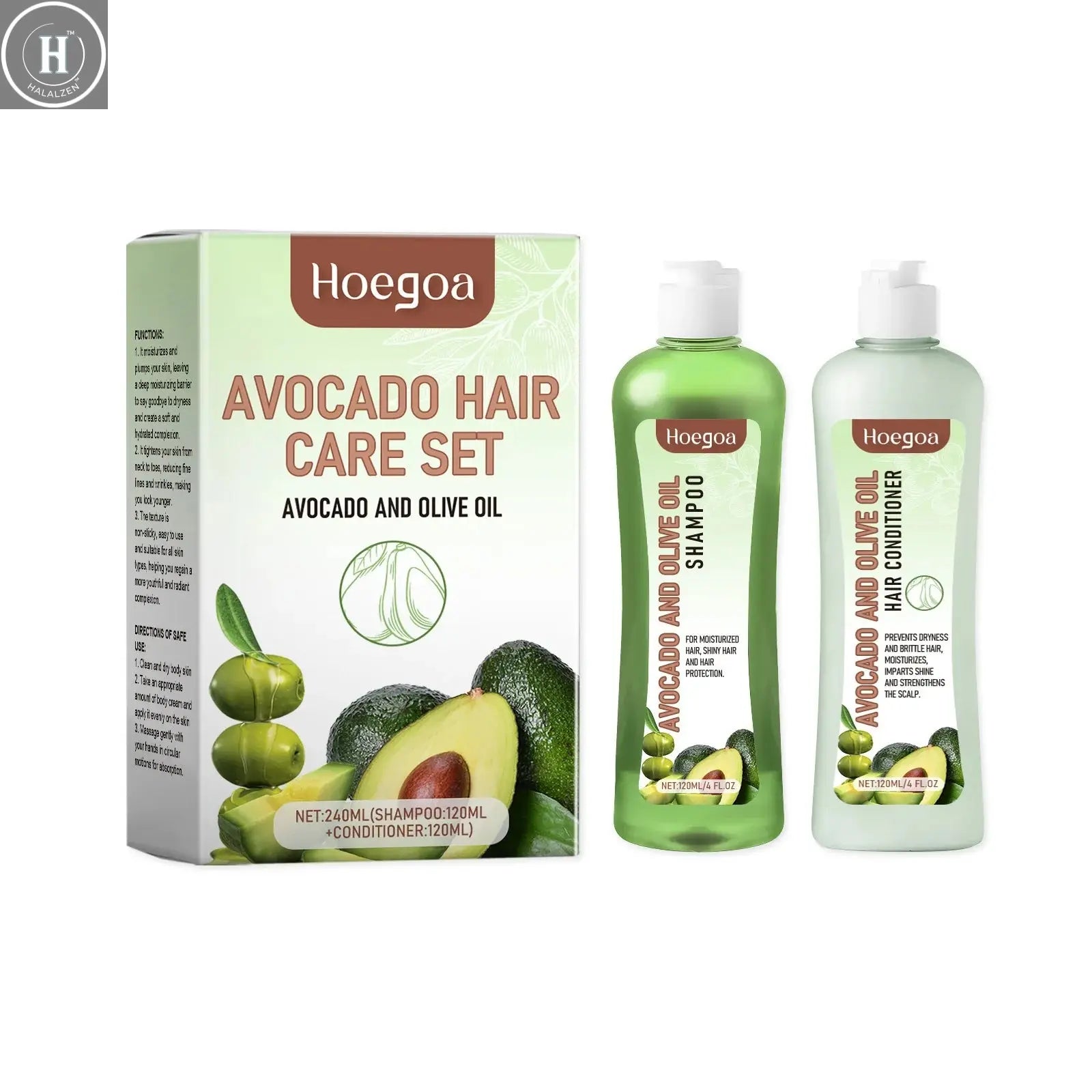 Hoegoa Avocado Oil Hair Care Set Improve Growth Thicken Deep Cleaning Plants Extract For Silky Hair Shampoo Conditioner Products HALALZEN