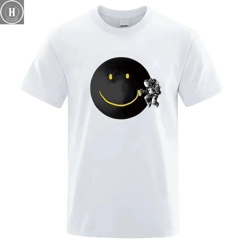Summer Men's T-shirt High Quality 100% Cotton Funny Spaceman Printing Casual Loose O-neck Men Short Sleeve T-shirt Male Tee Tops HALALZEN