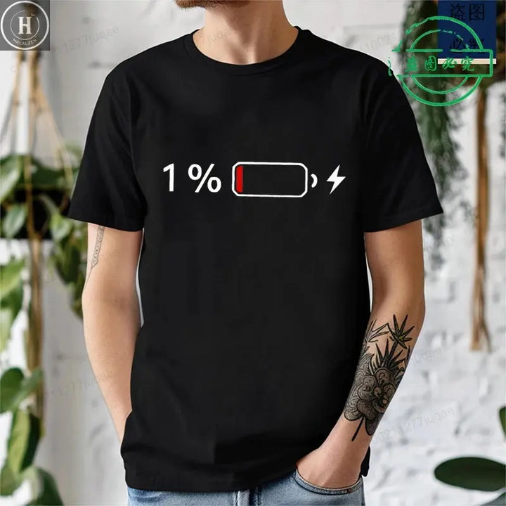 Men's Clothing Shirt 1% Battery Print Graphic Casual T-Shirt Short Sleeve T Shirt Men Women's T-Shirt Clothing Top Tee Shirts HALALZEN
