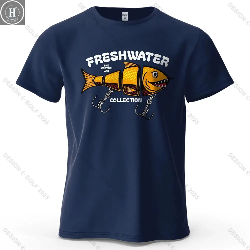 Fishing Lure Pattern Printed Men's T-Shirt 100% Cotton Oversized Fishing Hobby Graphic Tees for Women Tops Tees Streetwear HALALZEN