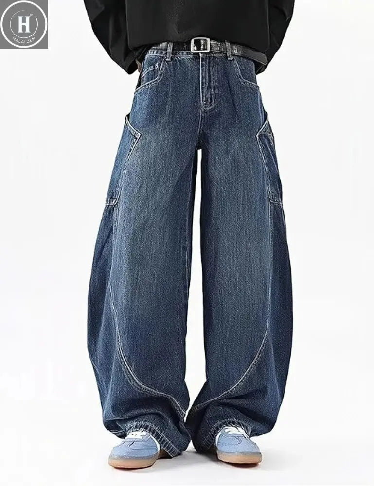 Men's Baggy Barrel Wide Leg Jeans for Men Women Loose Fit Streetwear Y2k Hip Hop Denim Pants Halalzen UK