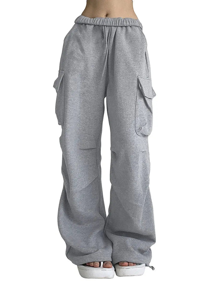 Women s Baggy Cargo Pants High Waist Solid Color Parachute Pants Ruched Sweatpants with Flap Pockets Halalzen UK