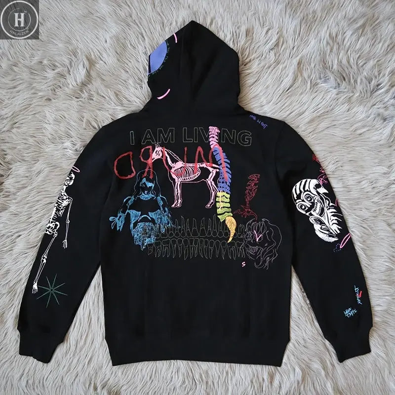 Sinjahlton Hand-Painted fiti Ins-Sle  Design Hoodie Sweatirt Youth Trend Cotton 00% Overhead Hooded Jaet HALALZEN