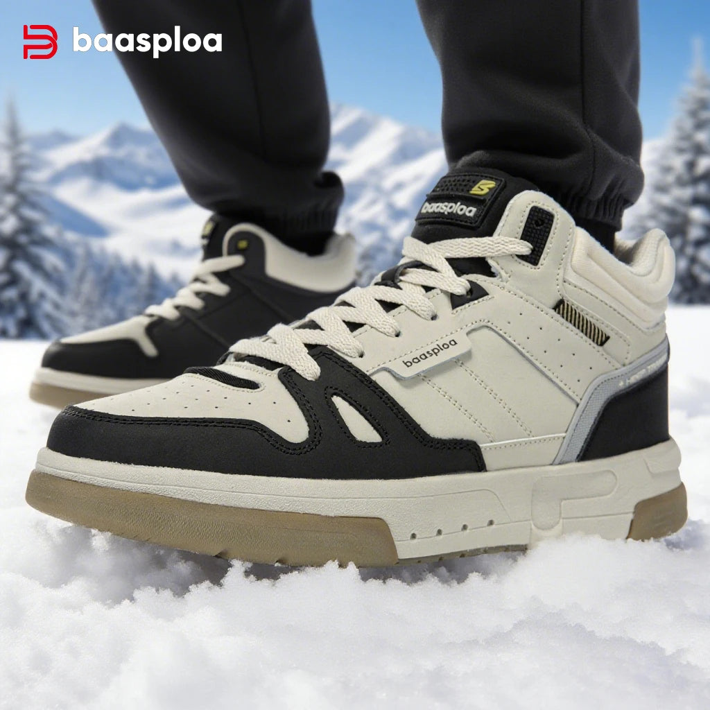 Baasploa Men Winter Sneakers Casual Skateboard Shoes for Men Comfort Plush Warm Cotton Shoes Non-Slip Outdoor Male Sneakers