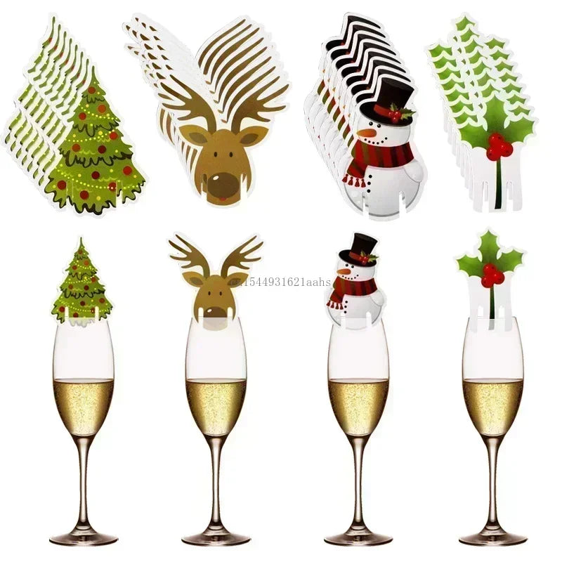 10/20/30PCS Christmas Cup Card Santa Hat Wine Glass Decor Ornaments Navidad Noel New Year Gift Christmas Decorations