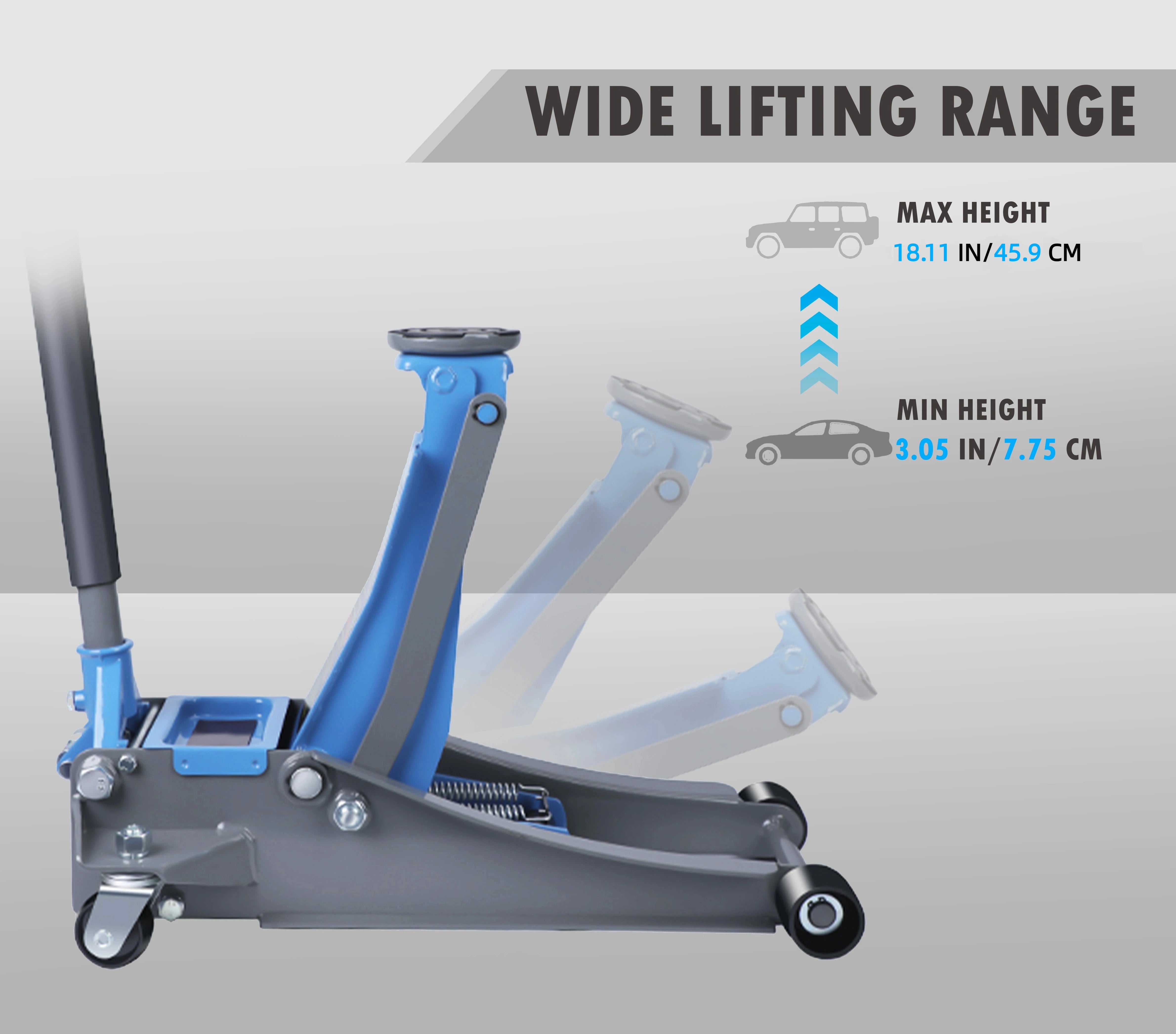 2.9 Ton Low Profile Floor Jack,Hydraulic Aluminium Steel Car Jack,Provide Stable Support,Lifting Range3.15-18.31"