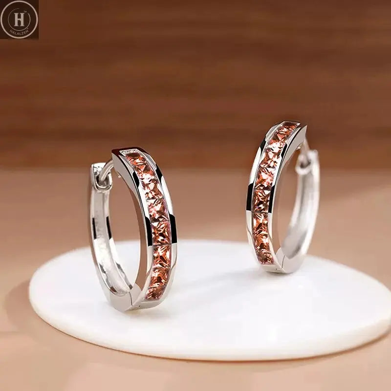 Huitan Classic Design Women Hoop Earrings Full with Princess Square CZ HALALZEN